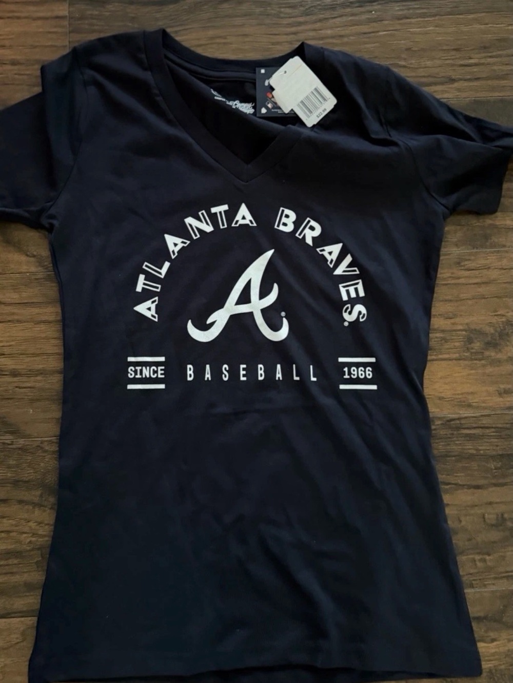 mblm Atlanta Braves Navy Short Sleeve V-Neck Tee with White Logo